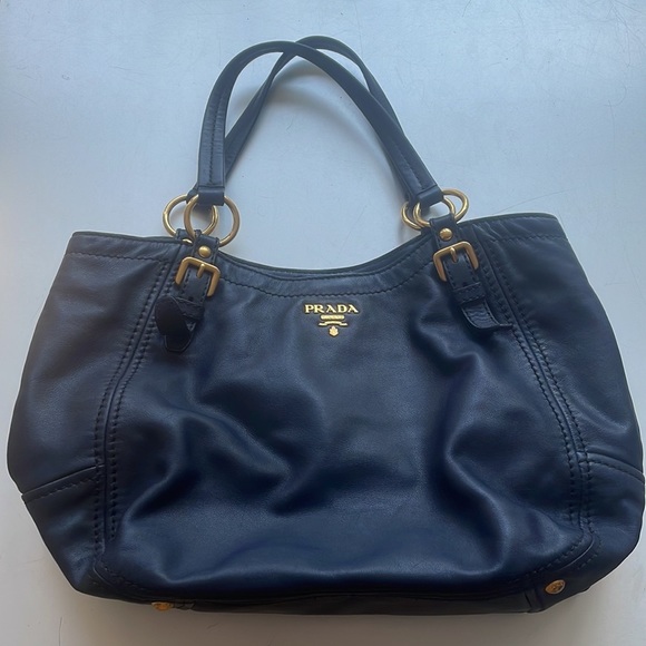 Prada Dark Blue Leather Tote Bag